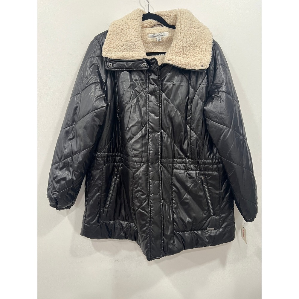 Kenneth Cole Coat Womens Black Quilted Puffer Jacket Sherpa Collar 1X New w Tags - Picture 4 of 16